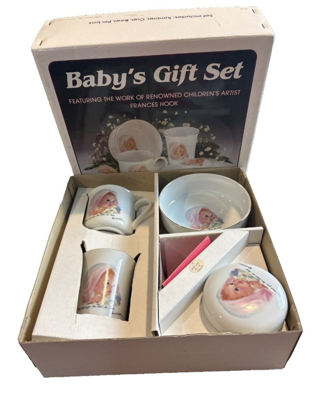 1984 Frances Hook Baby's Gift Set Roman Inc Japan Bowl Mug Trinket Box